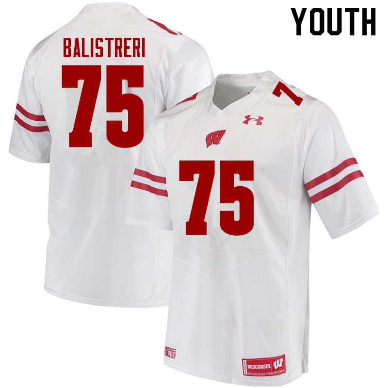 Youth #75 Michael Balistreri Wisconsin Badgers College Football Jerseys Sale-White